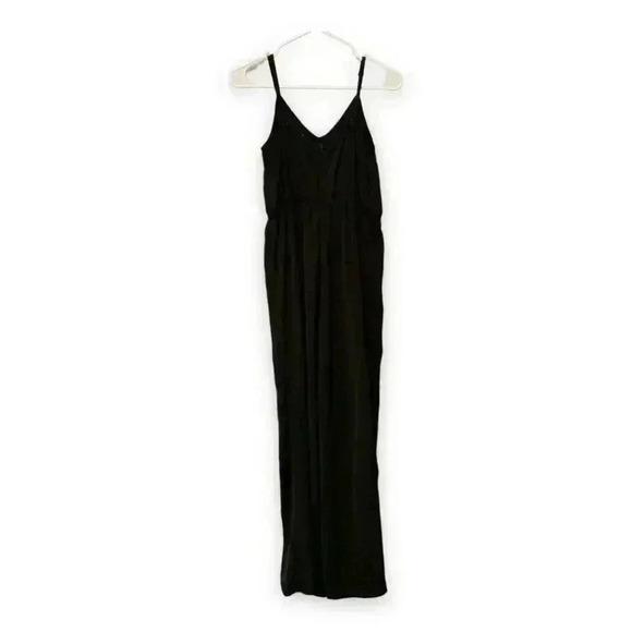 NUDE Wide-Leg Black High Leg Slits Sleeveless V-Neck Empire Waist Jumpsuit - Picture 4 of 6